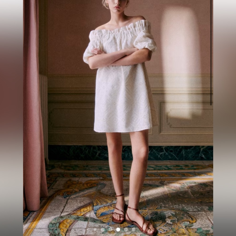 Sezane Ecru Eyelet Dress